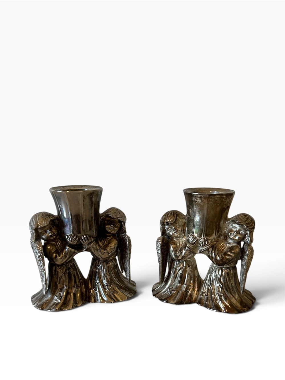 Angels Silver Platted Candle Holders - Decorative Home Accent